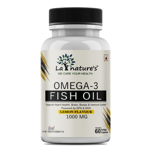 Omega-3 Fish Oil 1000 mg Lemon Flavoured Softgel Capsules Black